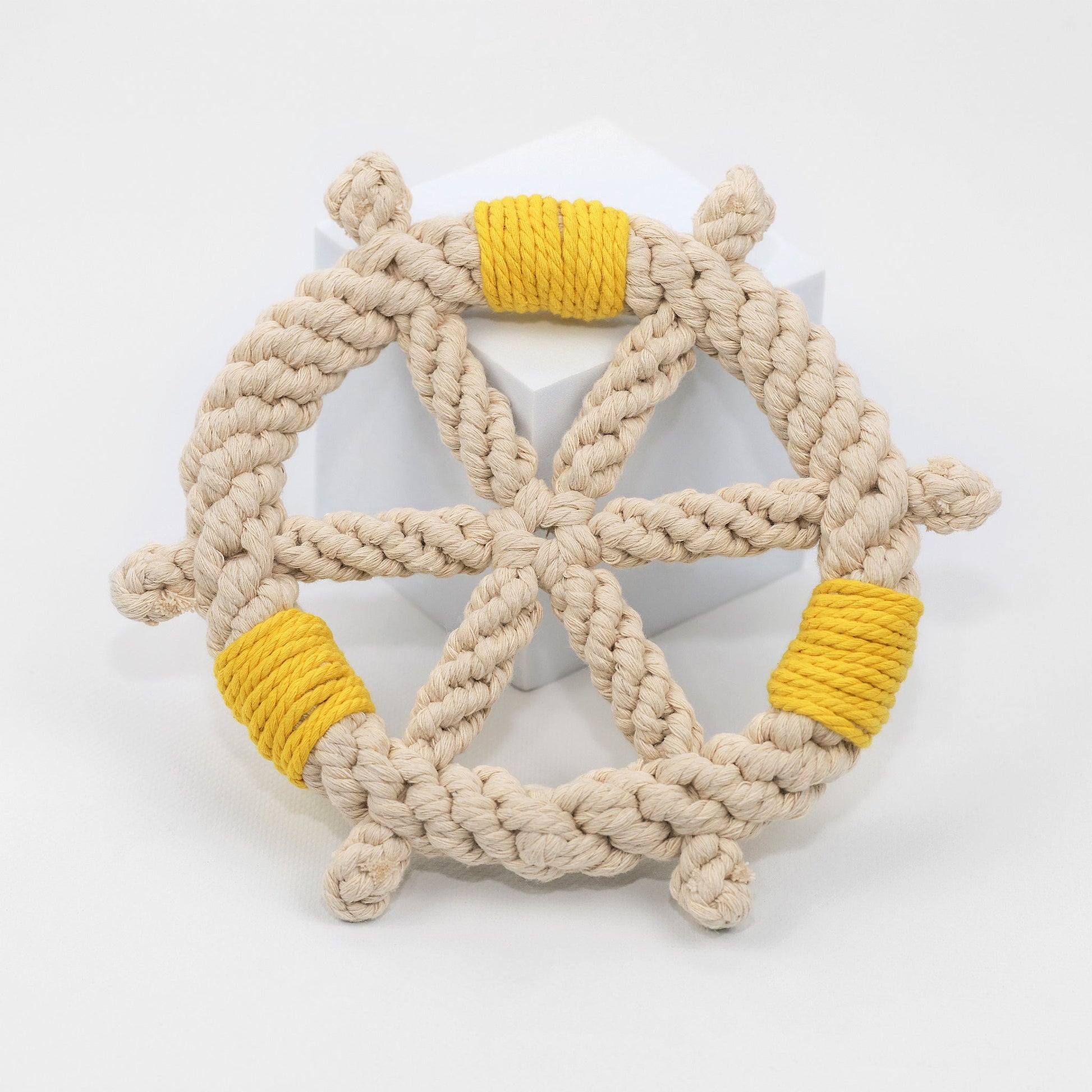 Nautical Rope Ship Wheel Dog Toy Yellow