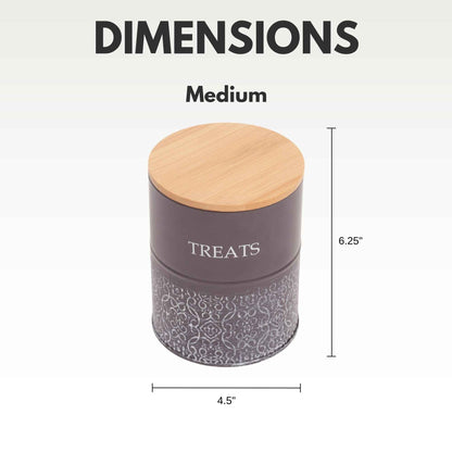 Country Living Dog Treat Canisters - Set of 2 Carbon Steel Jars with Bamboo Lids – Volcanic Gray