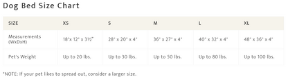 Dog Bed Size Chart