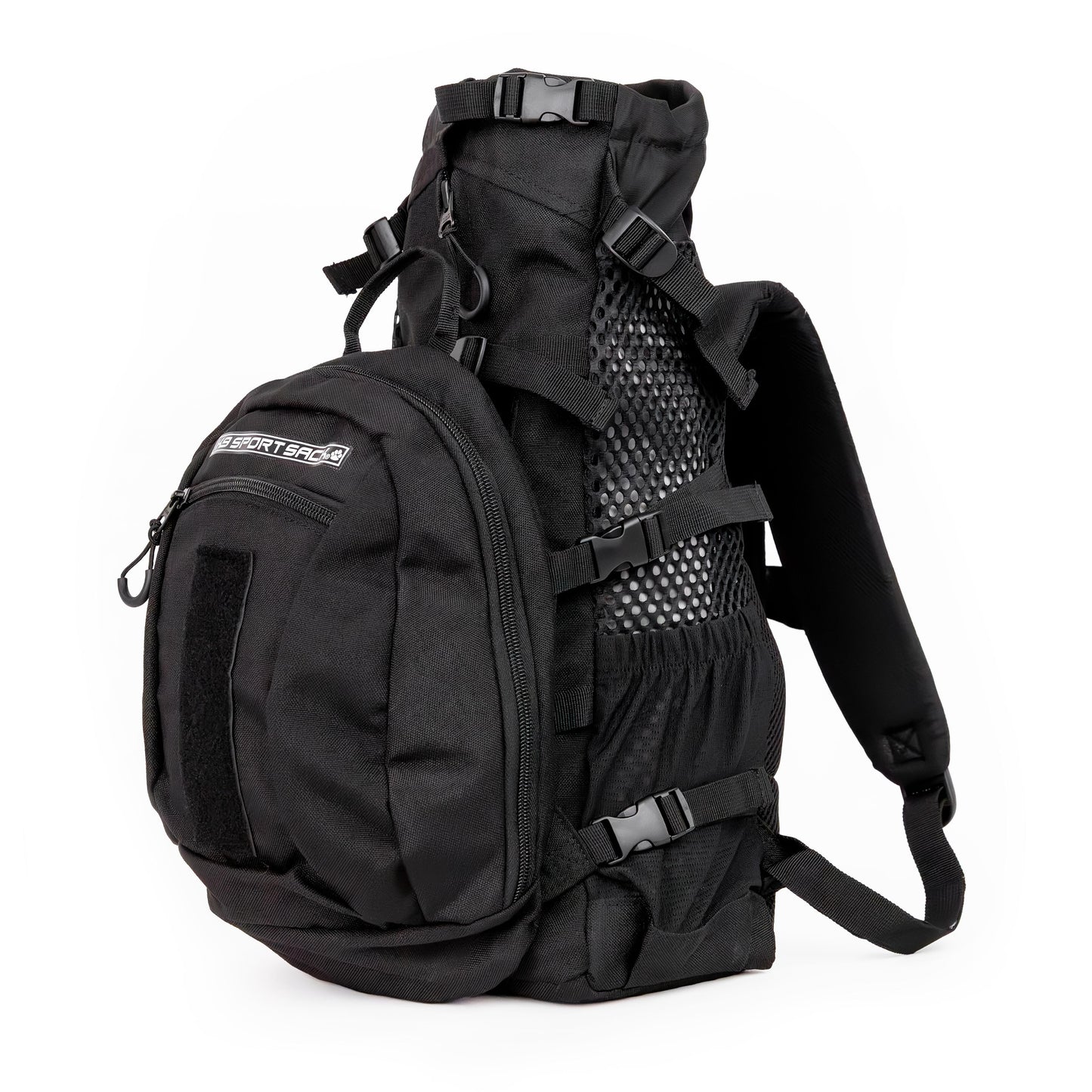 Black tactical backpack on a white background