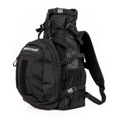 Black tactical backpack on a white background