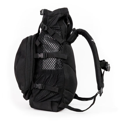 Black tactical backpack on a white background