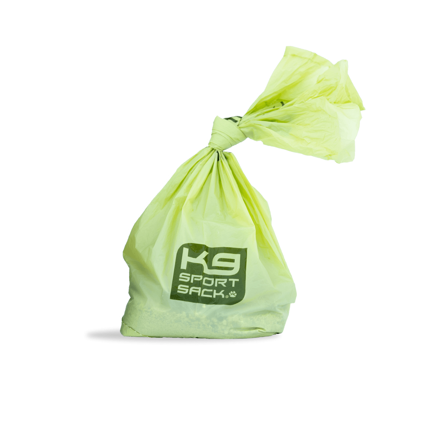 Green drawstring bag with 'K9 Sport Sack' logo on a transparent background