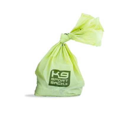 Green drawstring bag with 'K9 Sport Sack' logo on a transparent background