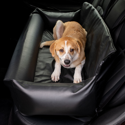 PupProtector™ Faux Leather Memory Foam Dog Car Bed in Black Dog in Car Double Seat