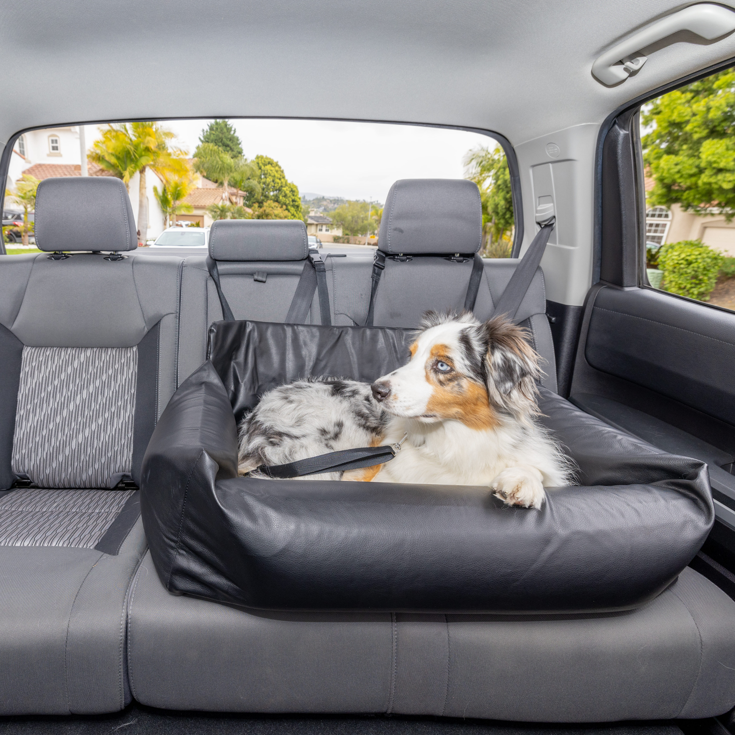PupProtector™ Faux Leather Memory Foam Dog Car Bed in Black Double Seat Dog