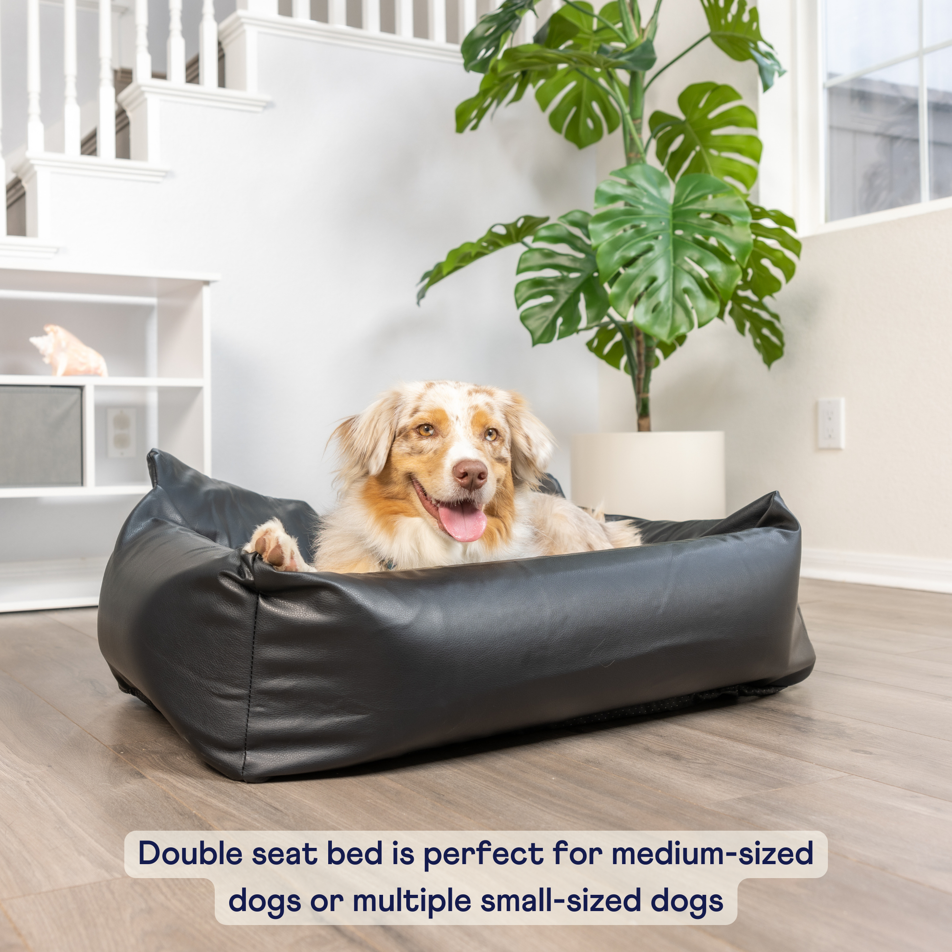 PupProtector™ Faux Leather Memory Foam Dog Car Bed in Black Double seat converts to travel bed