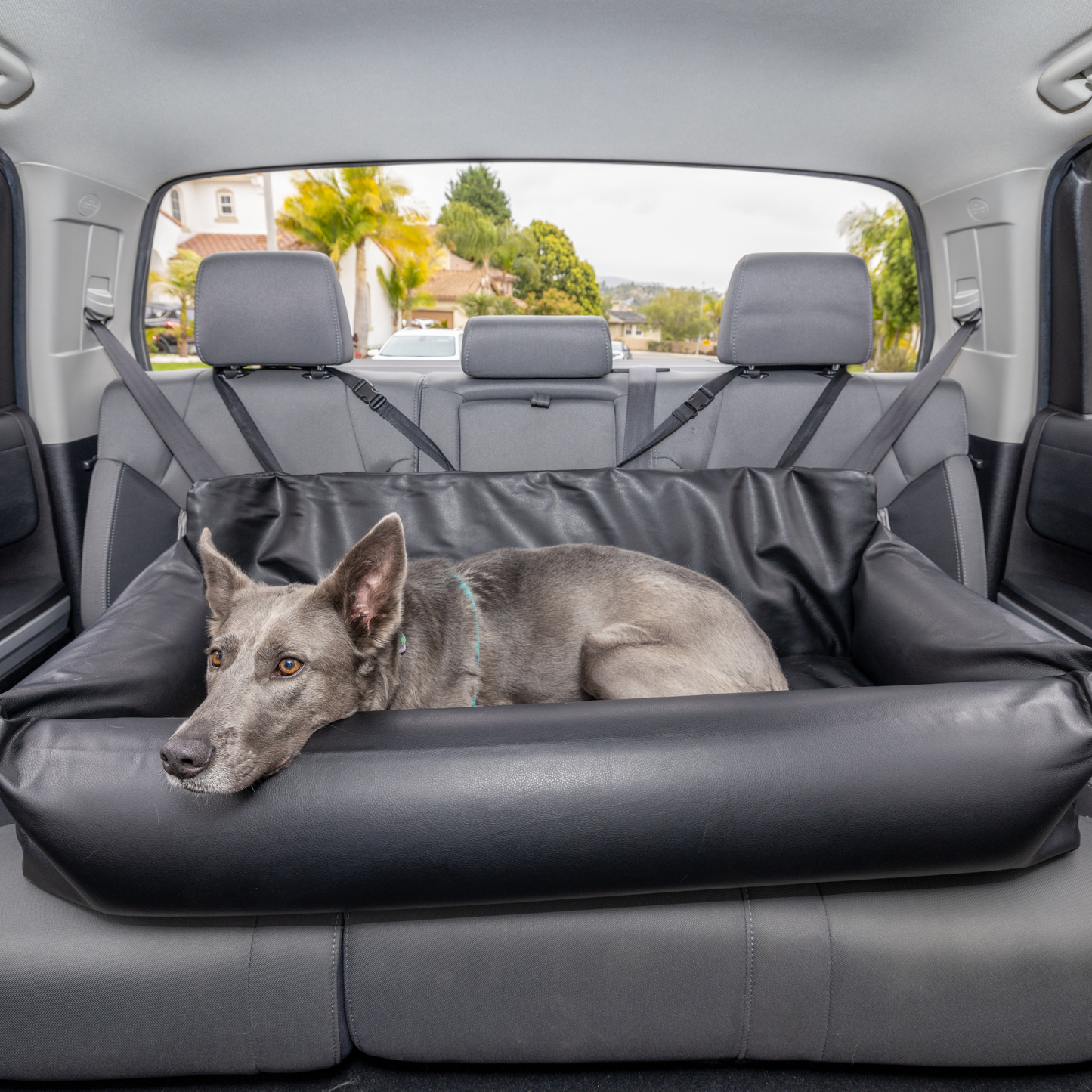 PupProtector™ Faux Leather Memory Foam Dog Car Bed in Black Full Back Seat Dog