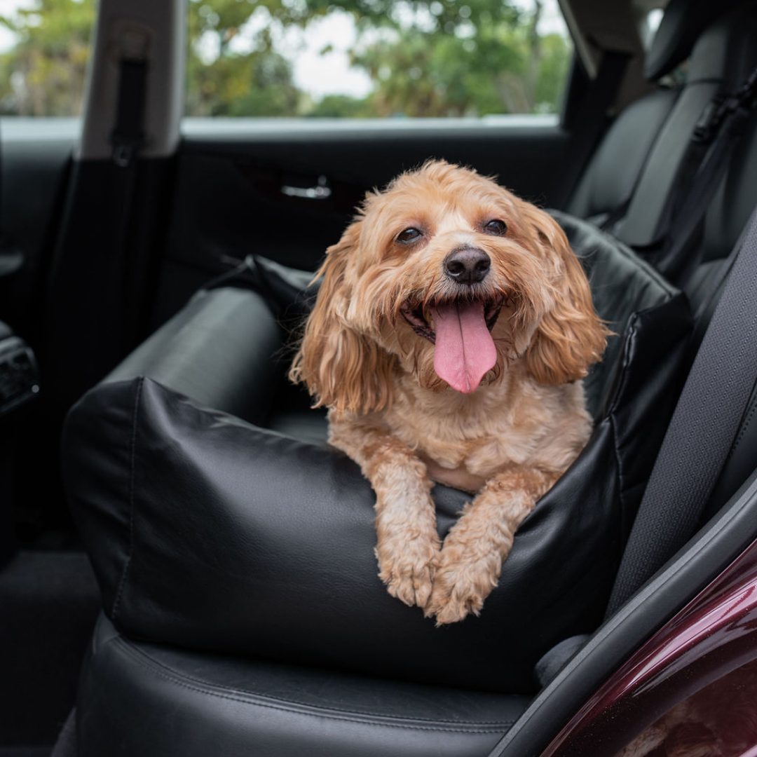 PupProtector™ Faux Leather Memory Foam Dog Car Bed in Black Happy Dog