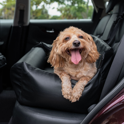 PupProtector™ Faux Leather Memory Foam Dog Car Bed in Black Happy Dog
