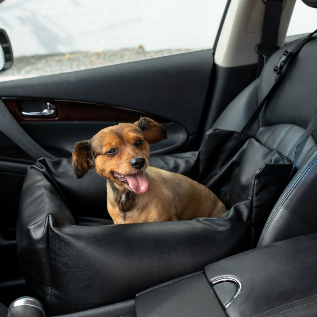 PupProtector™ Faux Leather Memory Foam Dog Car Bed in Black Happy Dog