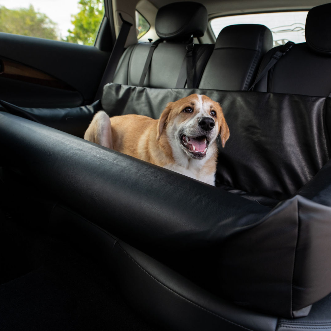 PupProtector™ Faux Leather Memory Foam Dog Car Bed in Black Happy Dog