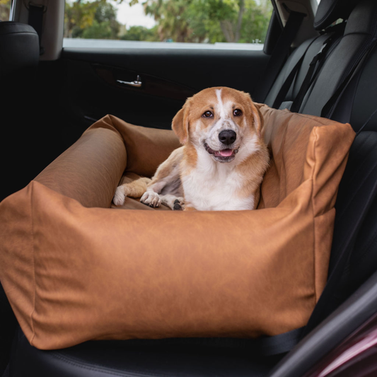 PupProtector™ Faux Leather Memory Foam Dog Car Bed in Camel
