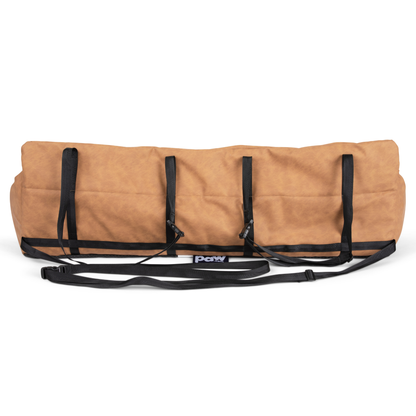 PupProtector™ Faux Leather Memory Foam Dog Car Bed in Camel back straps