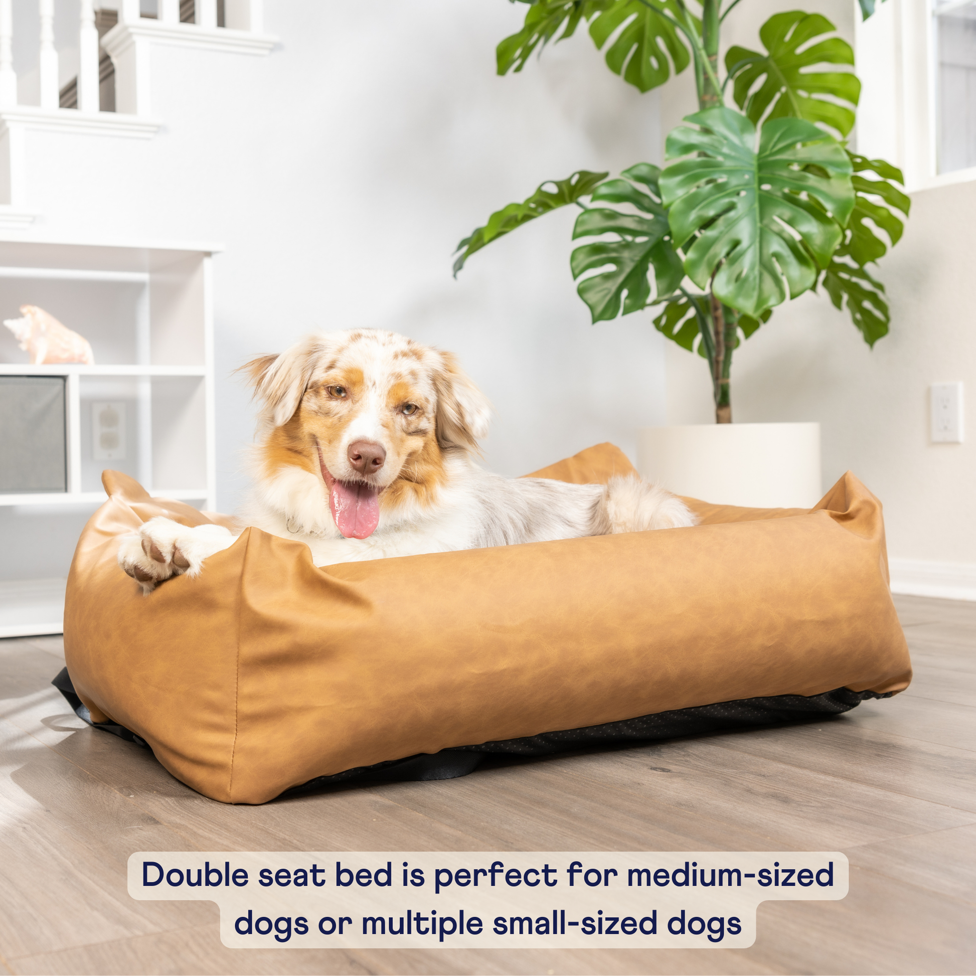 PupProtector™ Faux Leather Memory Foam Dog Car Bed in Camel double convert to bed