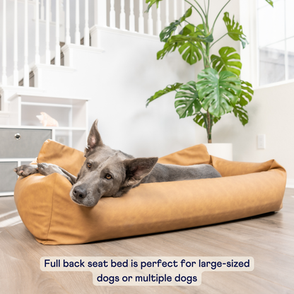 PupProtector™ Faux Leather Memory Foam Dog Car Bed in Camel full back seat convert to bed