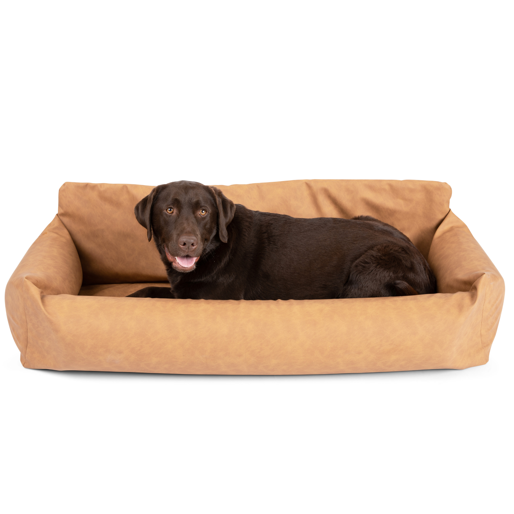 PupProtector™ Faux Leather Memory Foam Dog Car Bed in Camel full back seat convert to bed