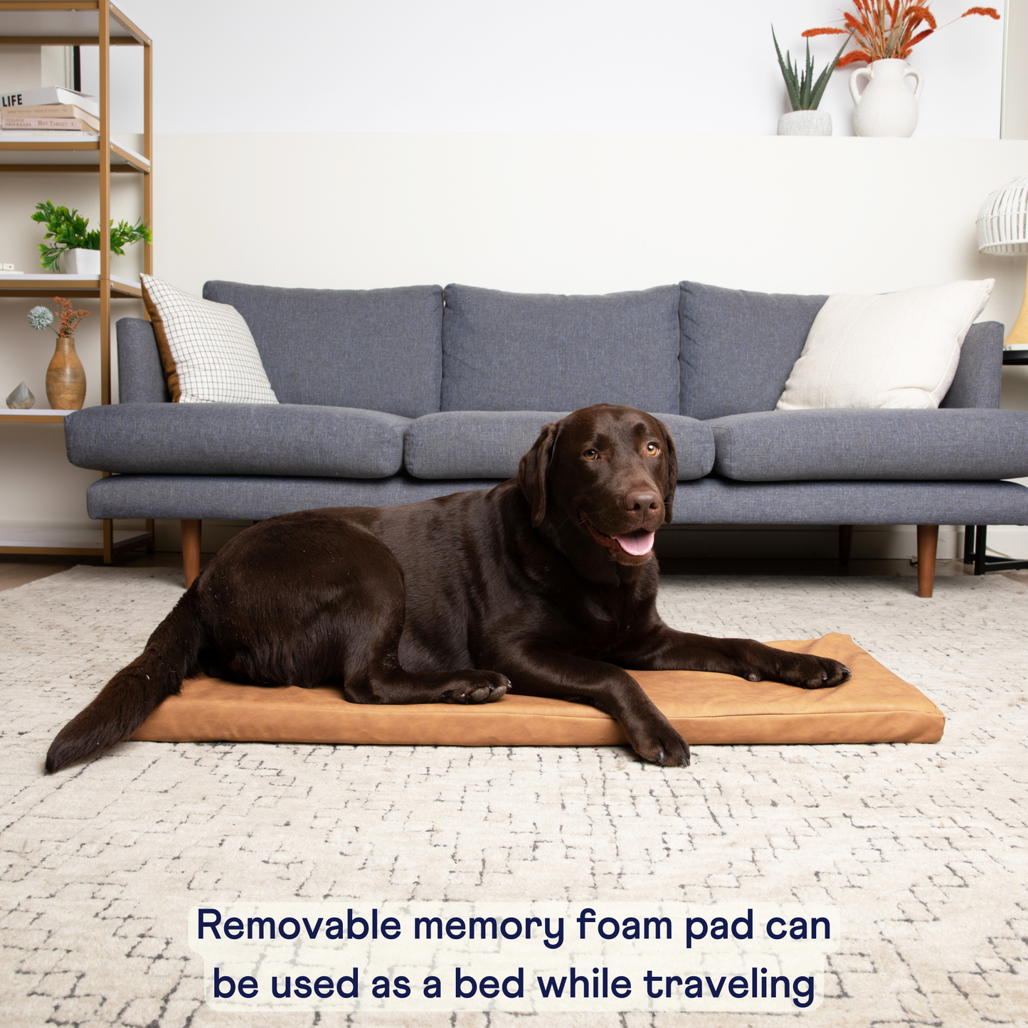PupProtector™ Faux Leather Memory Foam Dog Car Bed in Camel full back seat removable memory foam