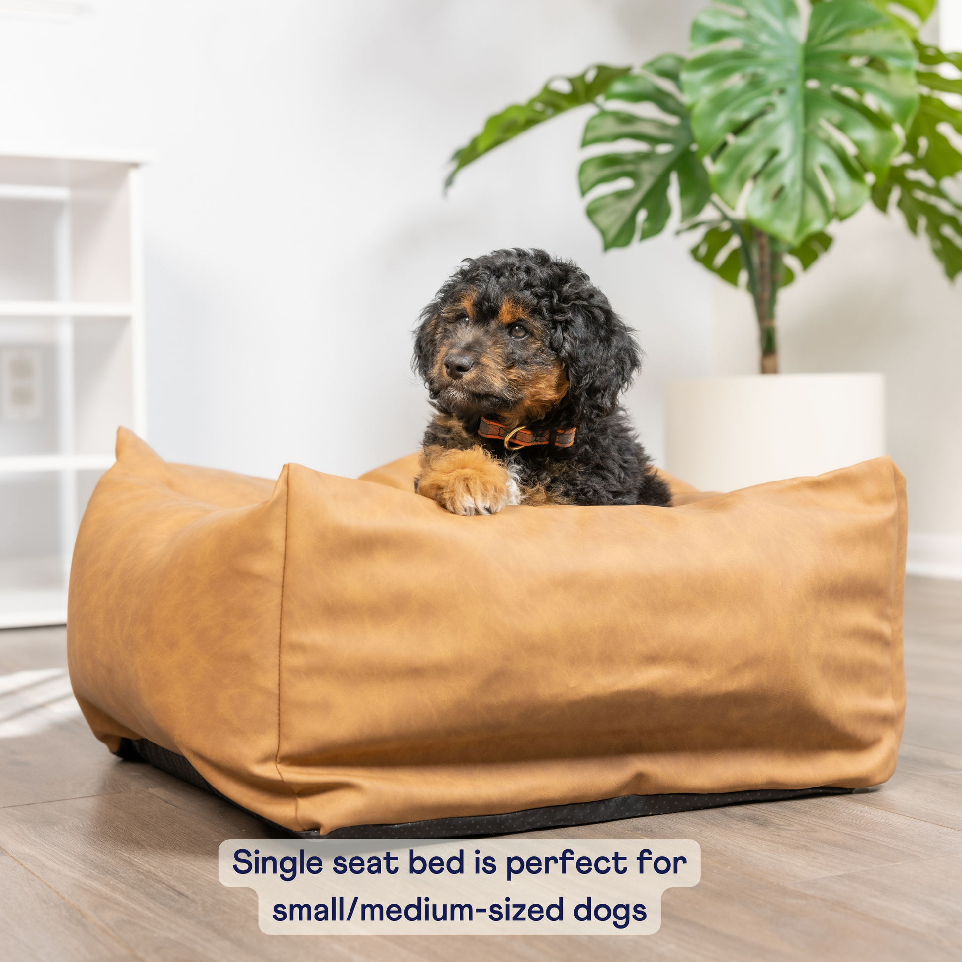 PupProtector™ Faux Leather Memory Foam Dog Car Bed in Camel single convert to bed