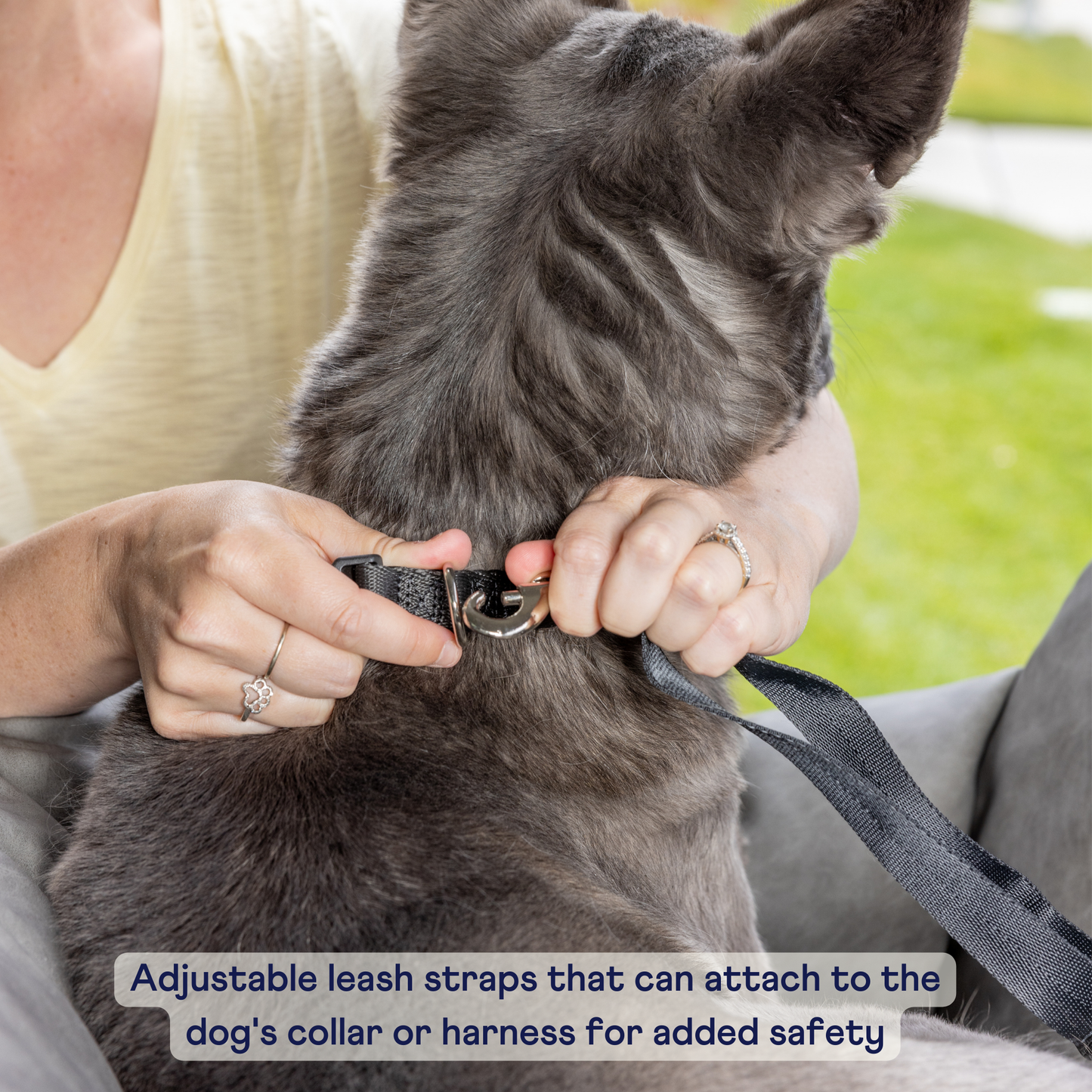 PupProtector™ Faux Leather Memory Foam Dog Car Bed in Slate Gray adjustable leash strap