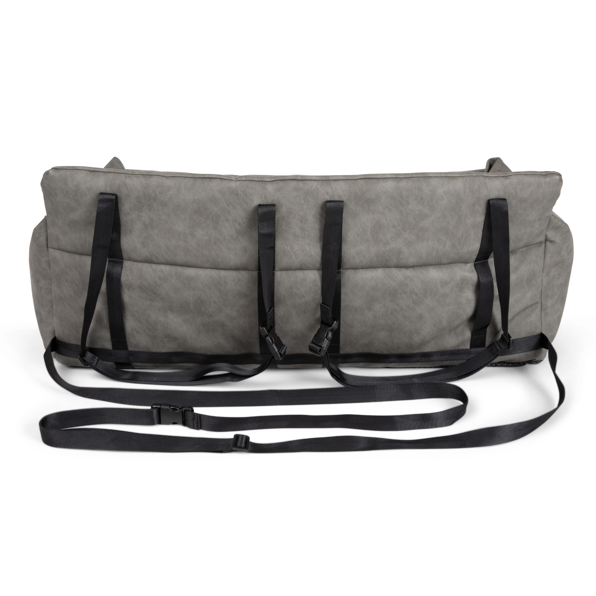 PupProtector™ Faux Leather Memory Foam Dog Car Bed in Slate Gray back straps