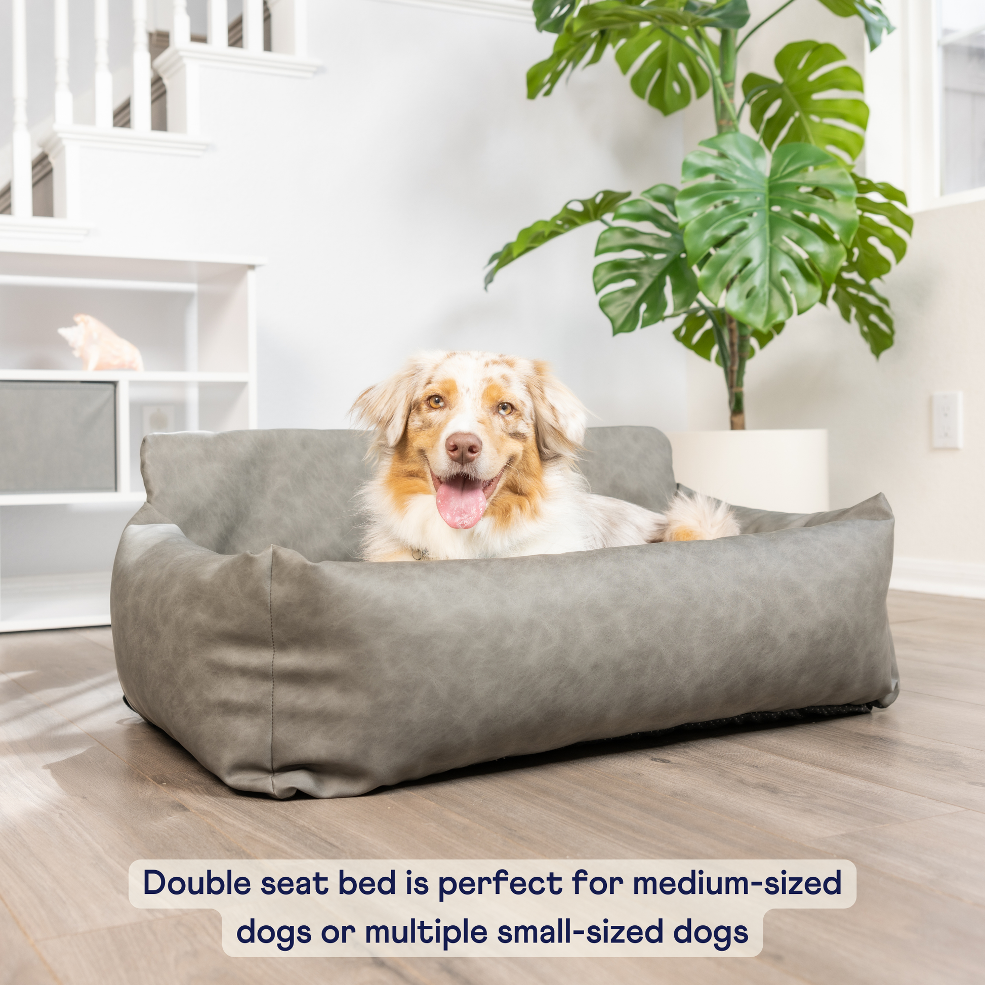 PupProtector™ Faux Leather Memory Foam Dog Car Bed in Slate Gray double seat convert bed