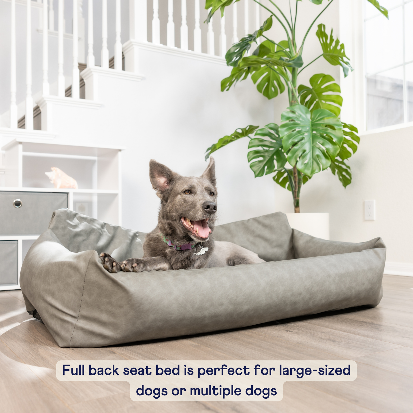 PupProtector™ Faux Leather Memory Foam Dog Car Bed in Slate Gray full back seat convert bed