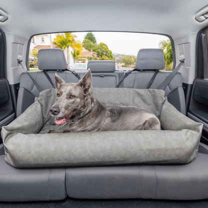 PupProtector™ Faux Leather Memory Foam Dog Car Bed in Slate Gray full back seat dog