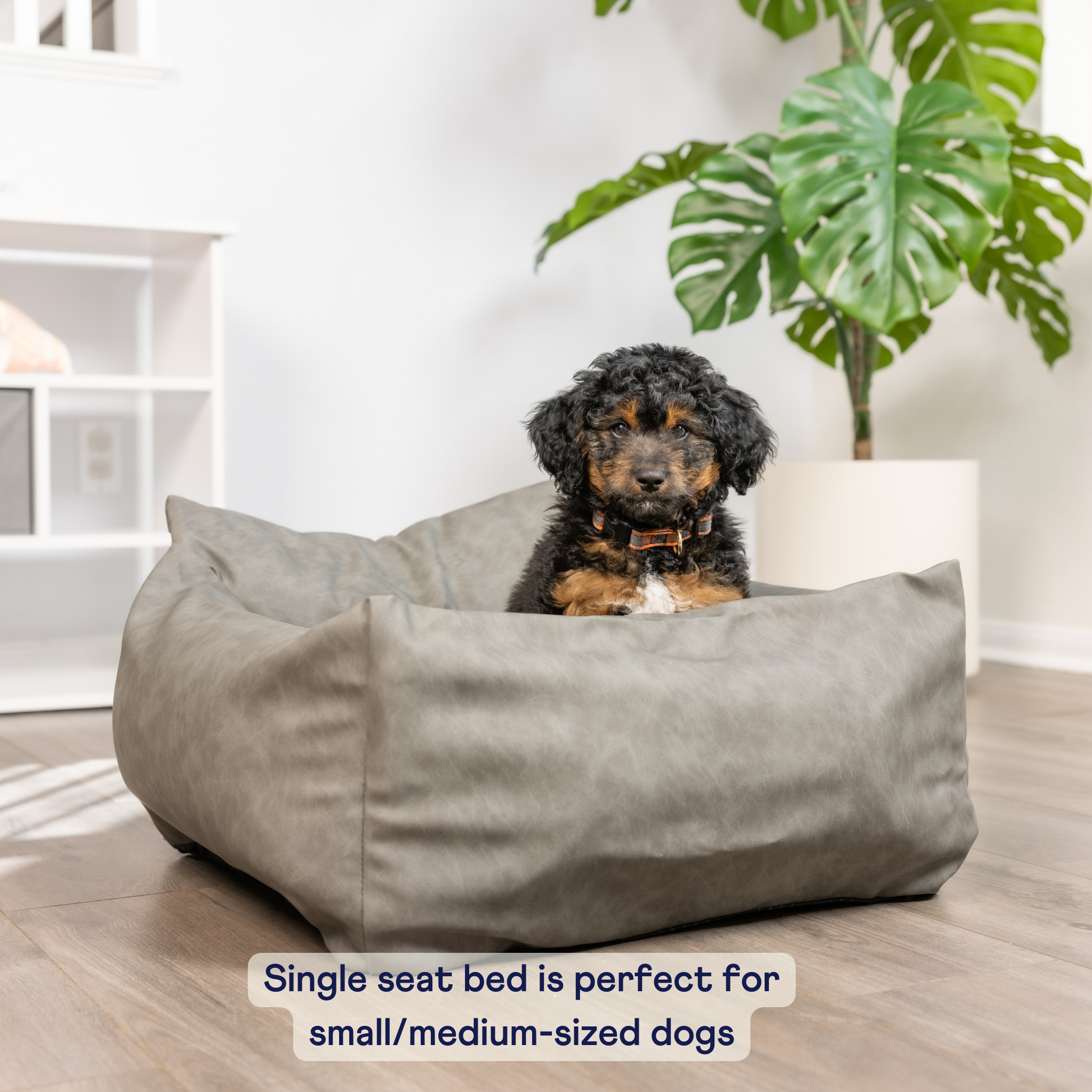 PupProtector™ Faux Leather Memory Foam Dog Car Bed in Slate Gray single seat convert bed