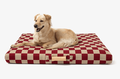 Red Checker Orthopedic Dog Bed with Dog