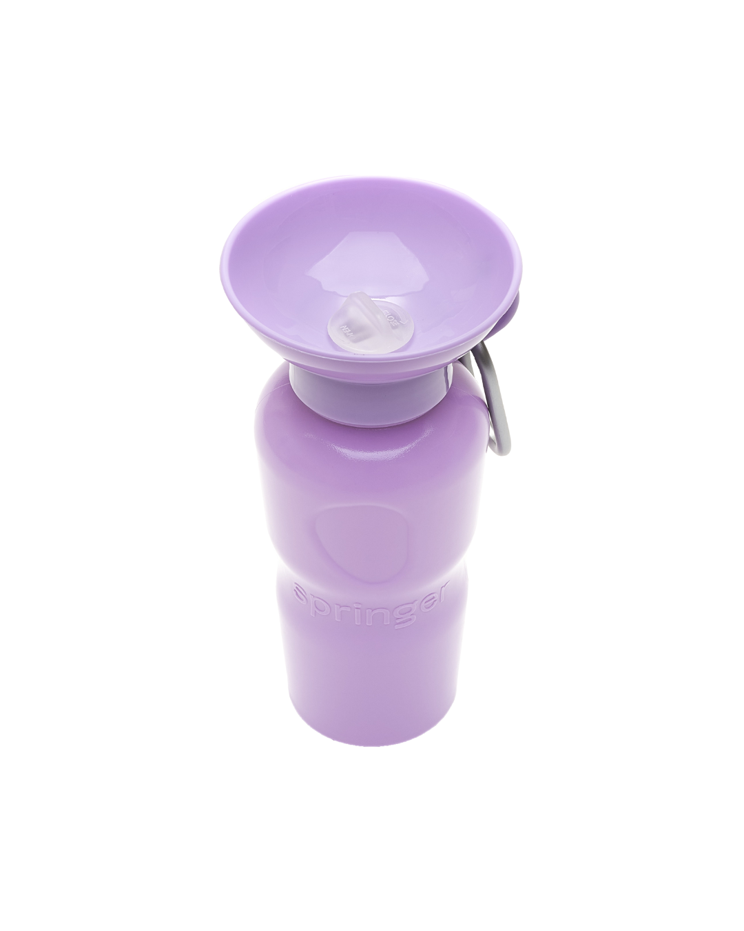 Purple water bottle with a detachable spout on a white background