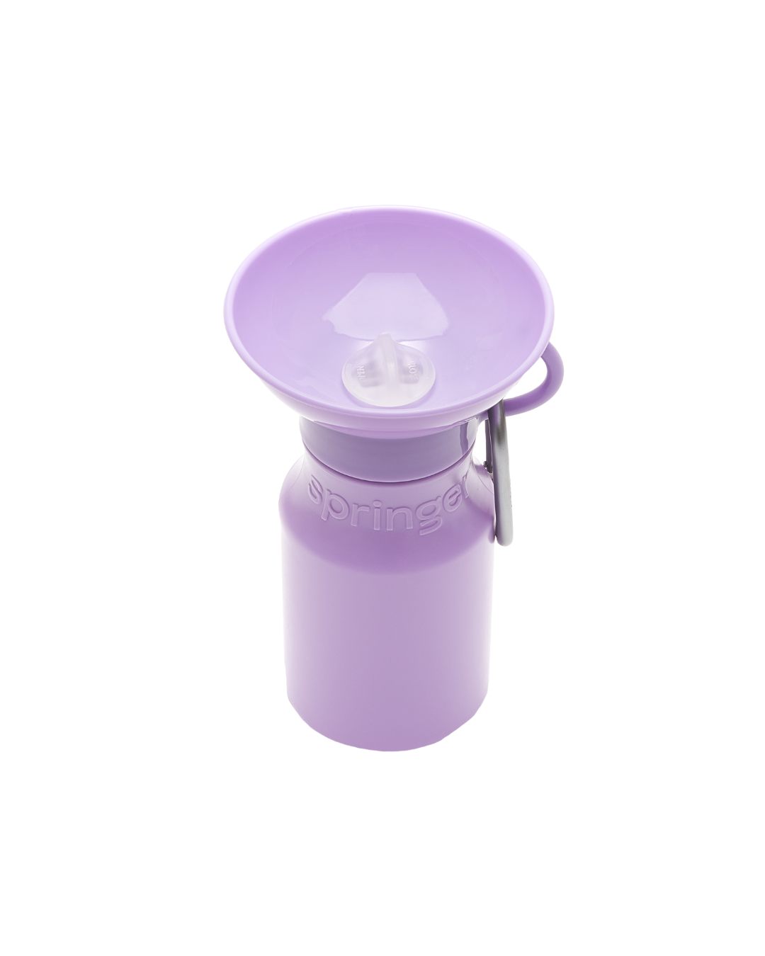 Purple water bottle with a detachable straw on a white background