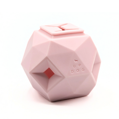 Pink geometric dog toy with 'UP DOG' branding on a white background
