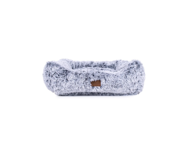 Teddy Bear Faux Fur Kuddler Dog Bed in Gray Front