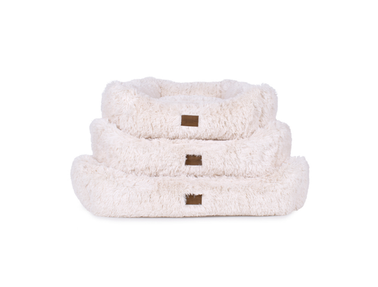 Teddy Bear Faux Fur Kuddler Dog Bed in White 3 Sizes