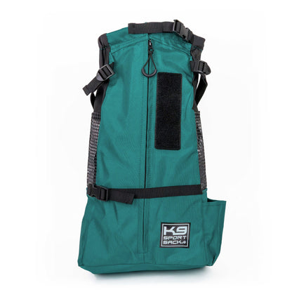 Teal backpack with black straps and a visible brand logo on a white background
