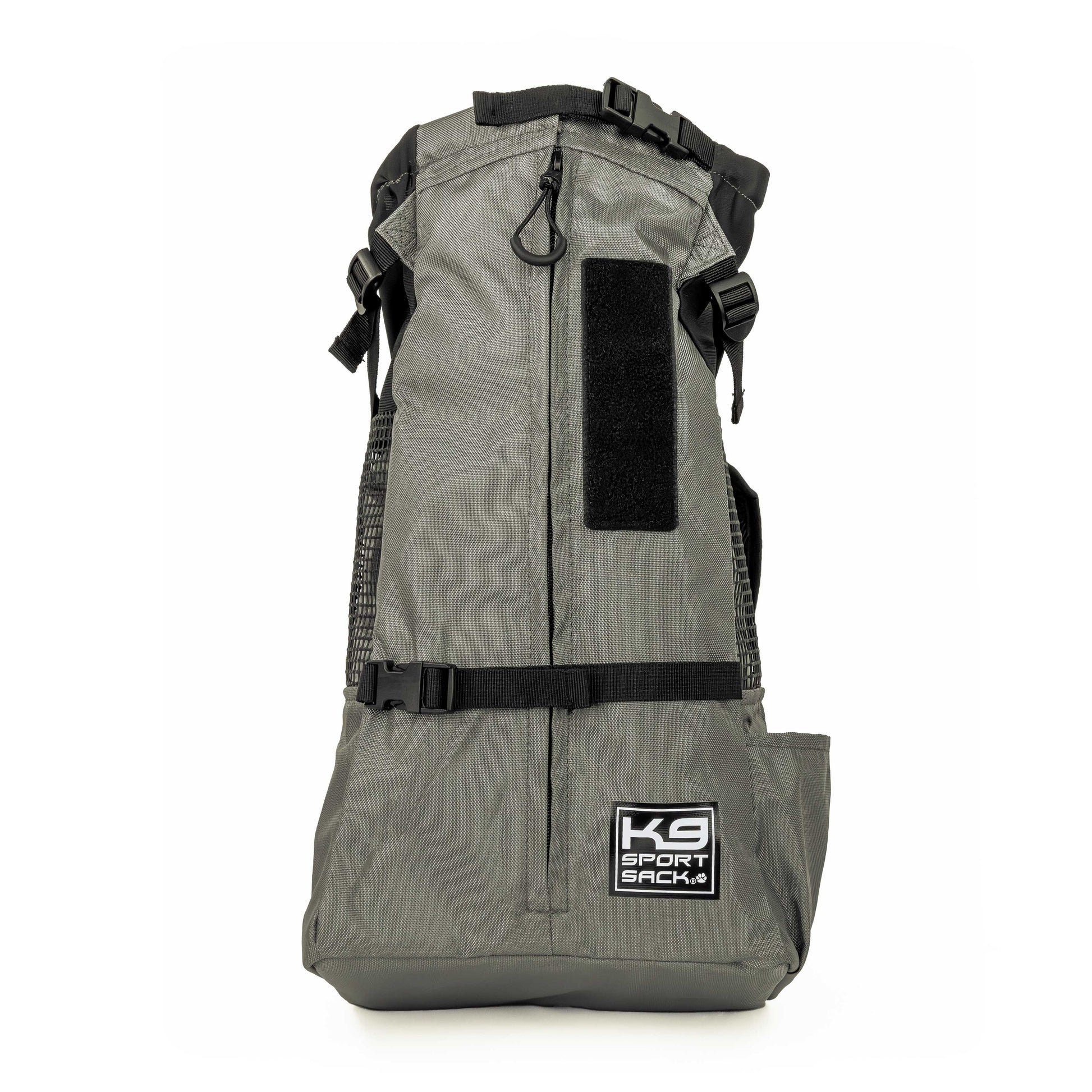 Gray backpack with black straps and K9 Sport Bag logo on a white background