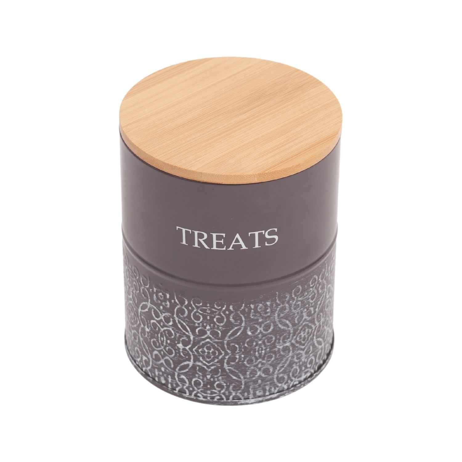 Country Living Dog Treat Canisters - Set of 2 Carbon Steel Jars with Bamboo Lids – Volcanic Gray