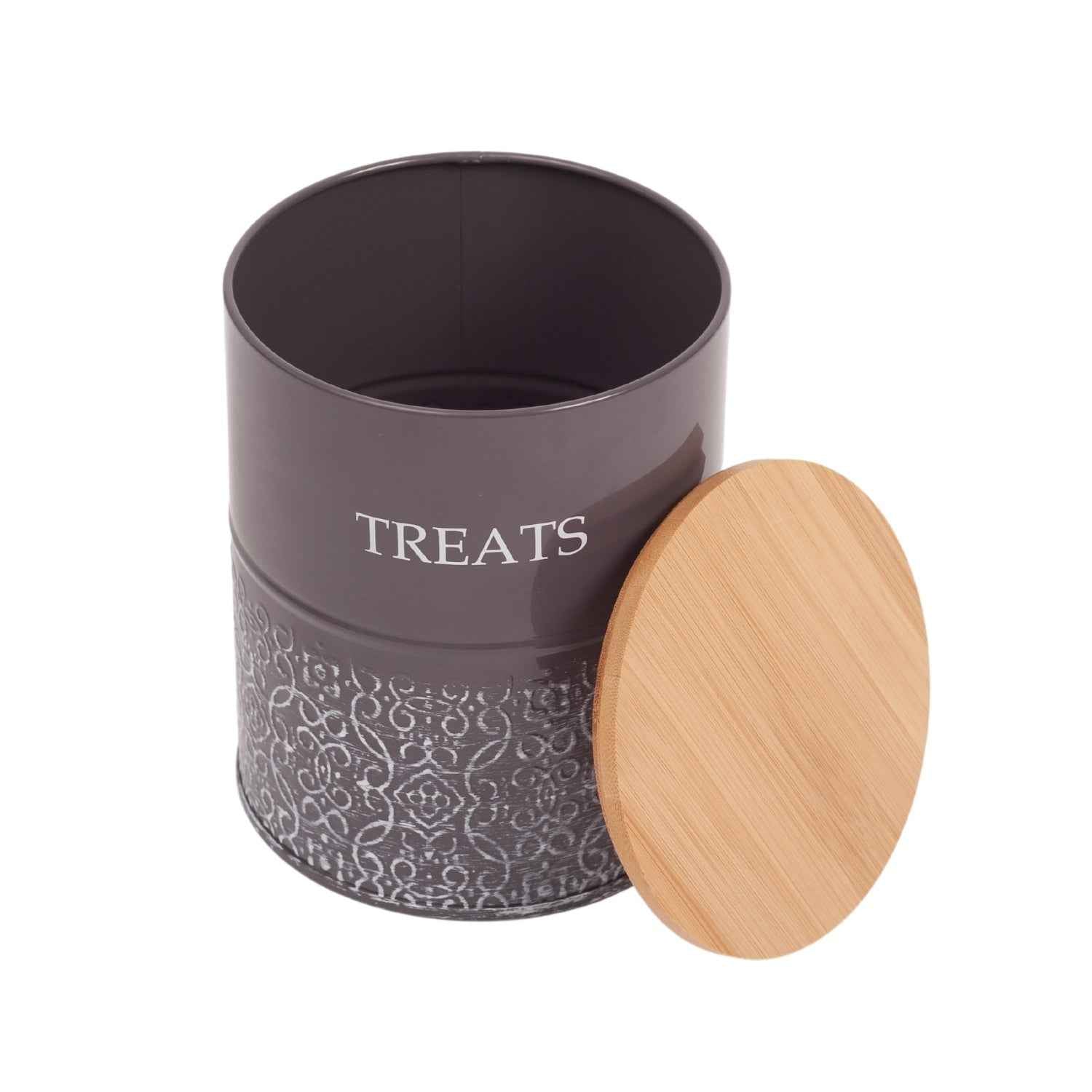Country Living Dog Treat Canisters - Set of 2 Carbon Steel Jars with Bamboo Lids – Volcanic Gray