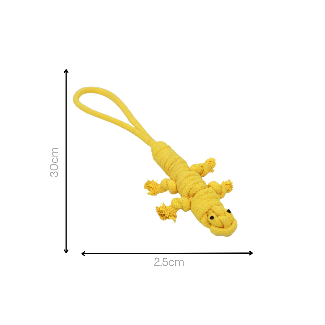Yellow the Lizard Rope Tug Toy Size