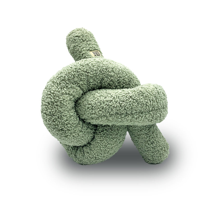Green knotted dog toy on a white background