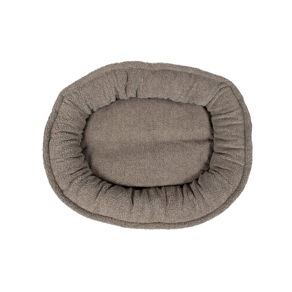Oval-shaped pet bed with a soft texture on a white background