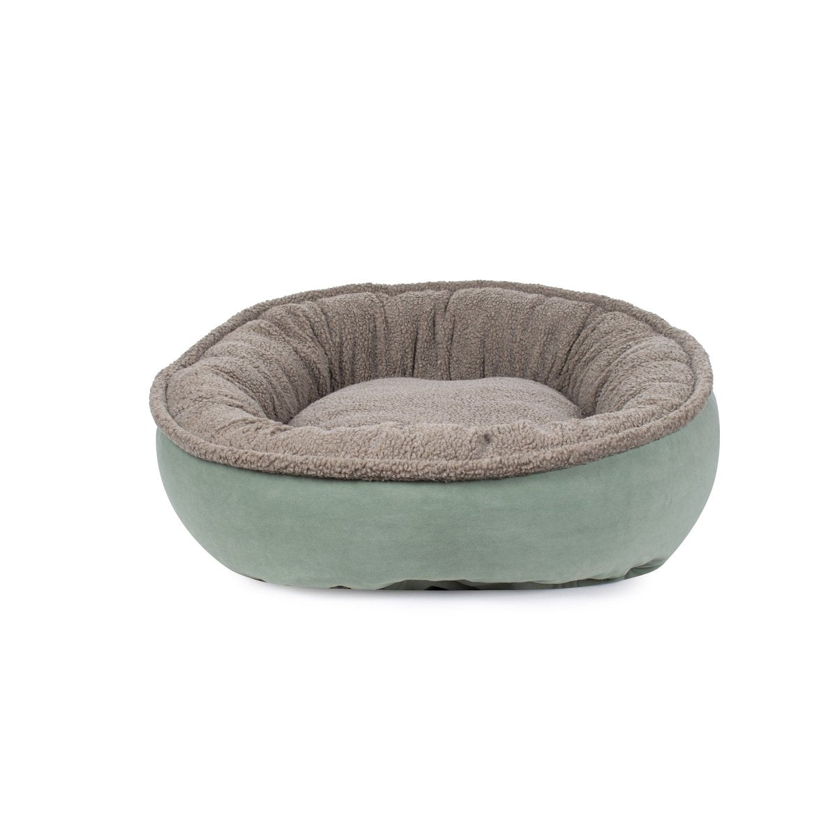 Pet bed with a soft interior and textured exterior on a white background