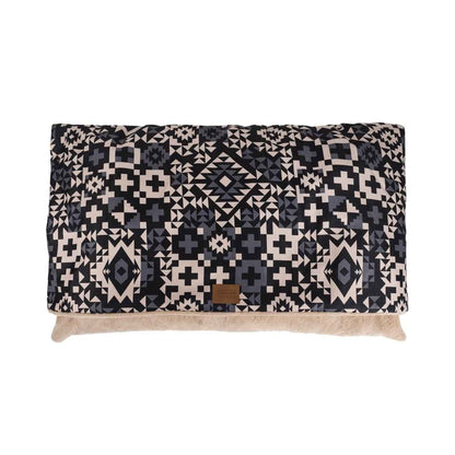 Pendleton Burrow Bed in blue and black design with tan interior on white background
