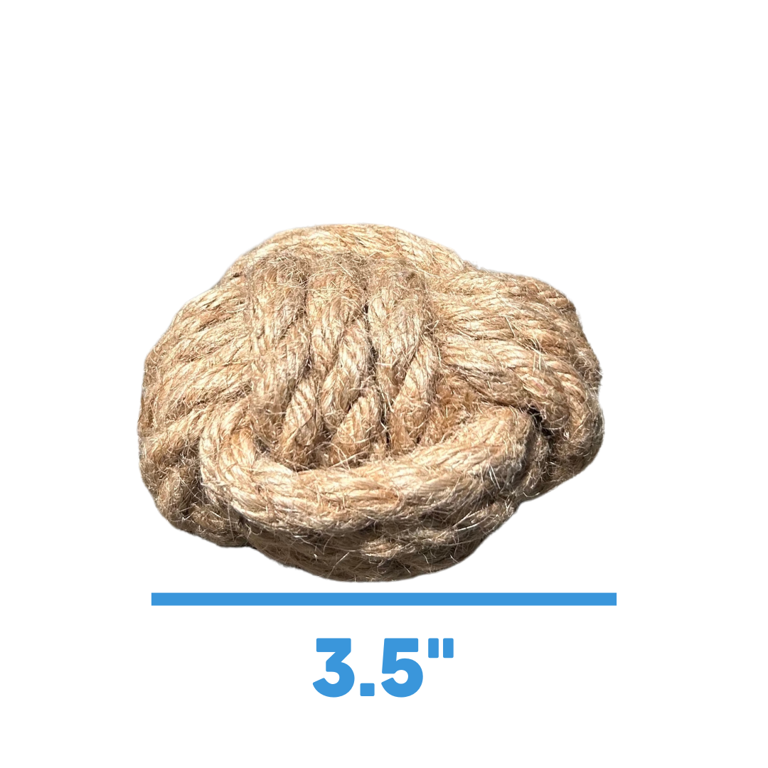 Natural rope knot with measurement label '3.5”' on a white background