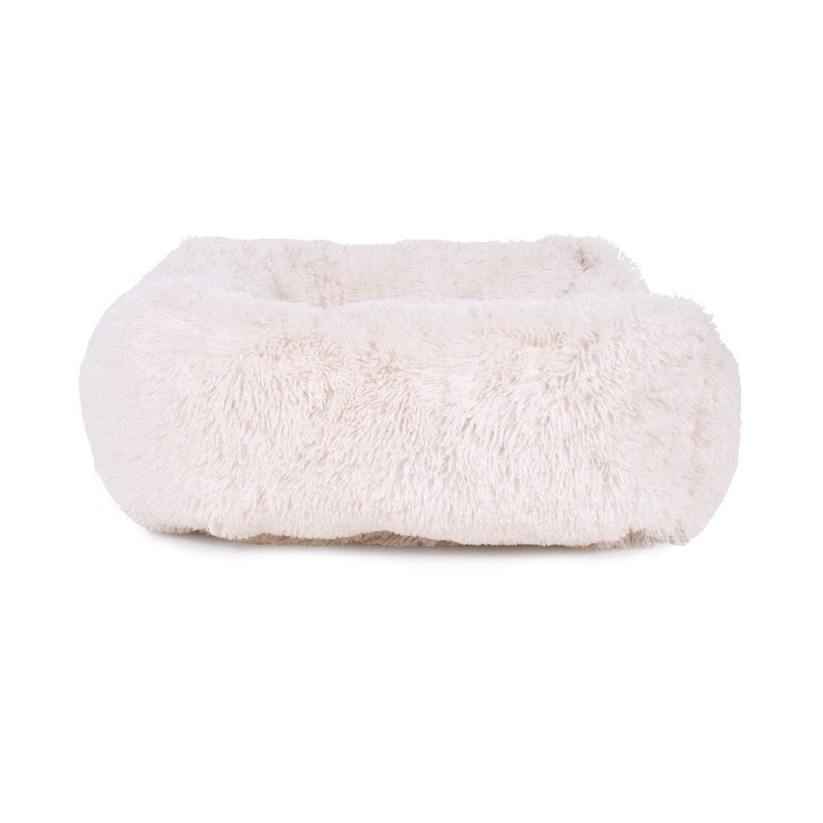 White fluffy pet bed on a white background
