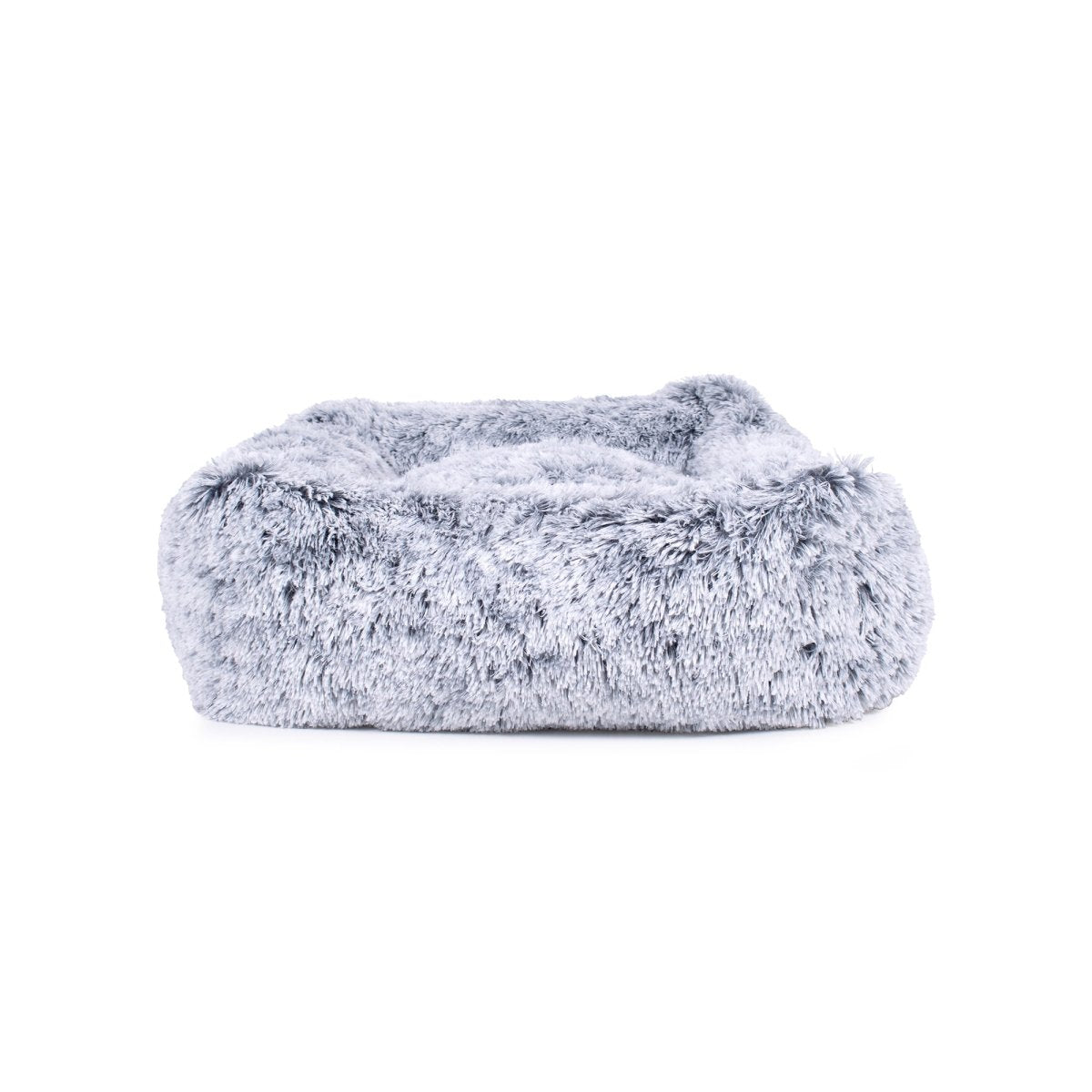 Fluffy gray pet bed on a white background