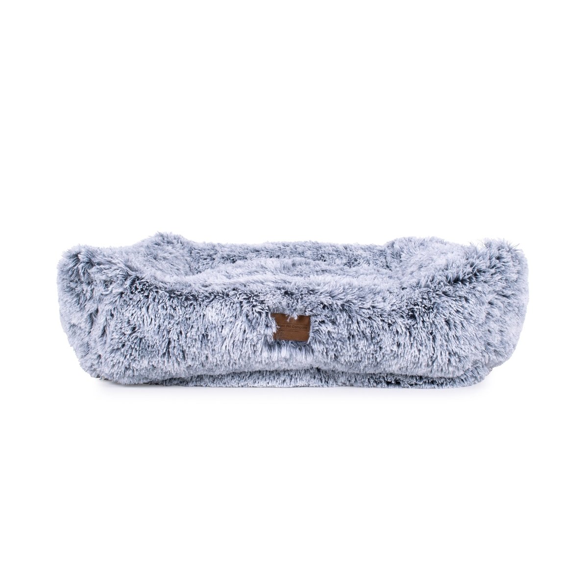 Fluffy gray pet bed on a white background