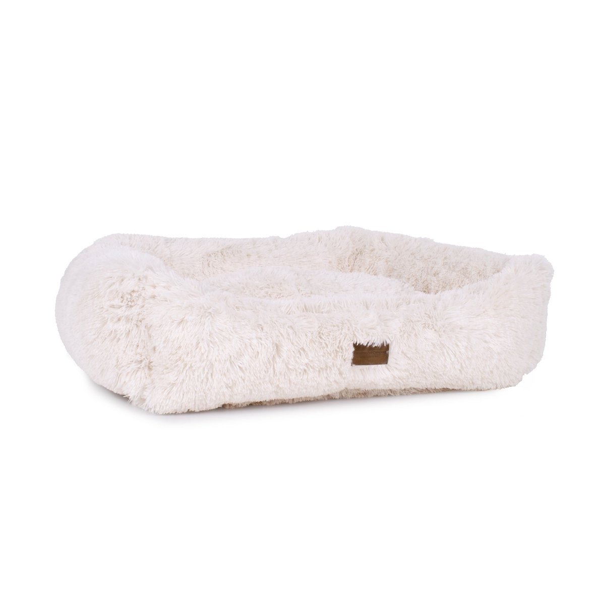 White fluffy pet bed on a white background