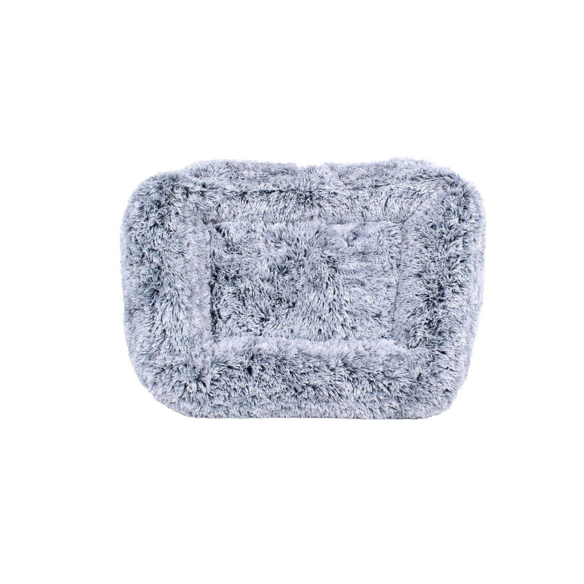 Gray textured pet bed from top view on a white background